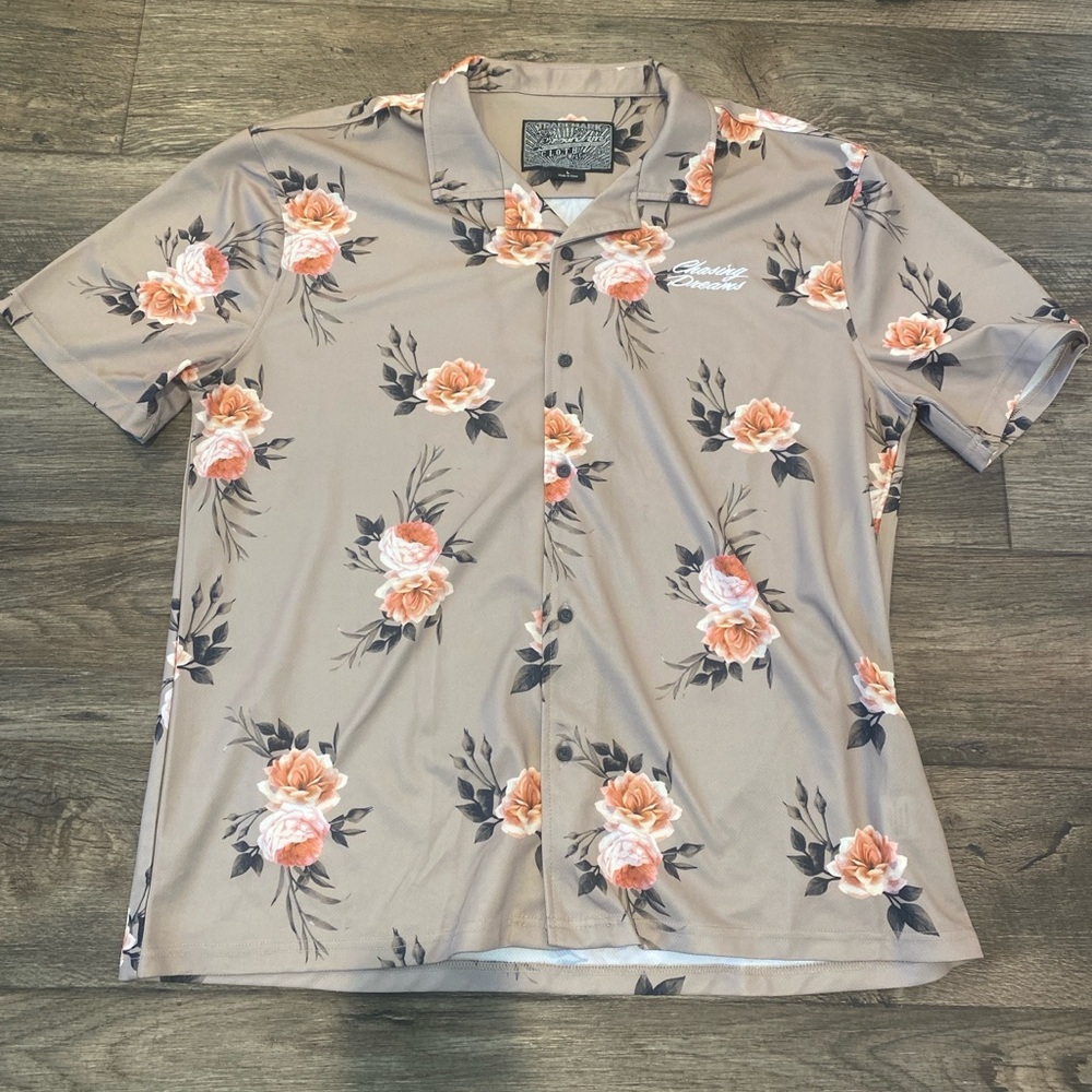 Floral Gray/Tan Men's Short Sleeve Button Down